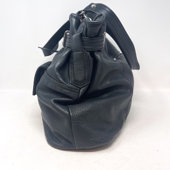 B. Makowsky Black Genuine Leather Top Handle Satchel Purse Handbag - Picture 6 of 11